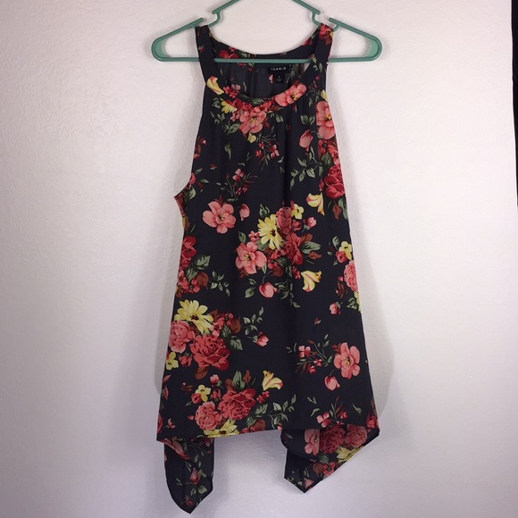 DARK GREY FLORAL GEORGETTE SHARKBITE GODDESS TANK - Picture 3 of 10